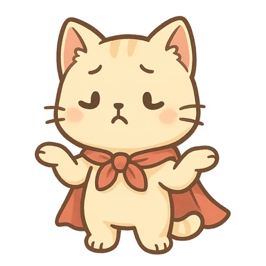 cute cat wearing a cape, shrugging shoulders pose, bright and lovely feeling sticker