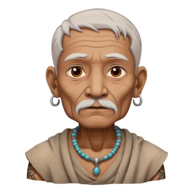 ancient indian old man with tatooed on neck and face sticker