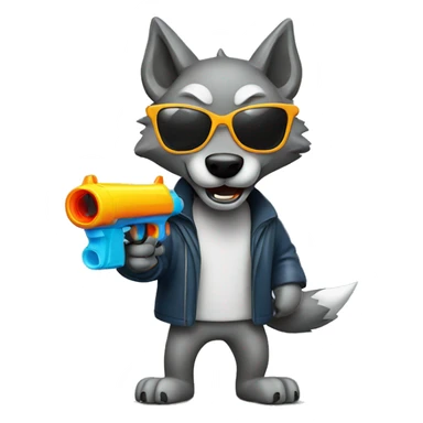 Wolf with sunglasses pointing a water gun sticker