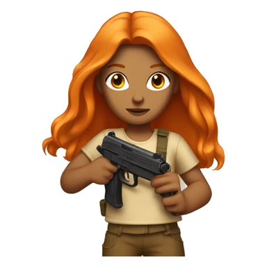 Tan girl with long orange hair holding a gun sticker