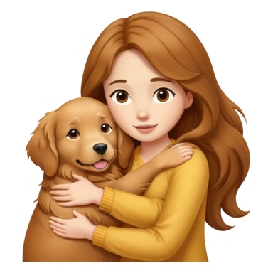 A girl with long  hair tightly hugged a dog sticker