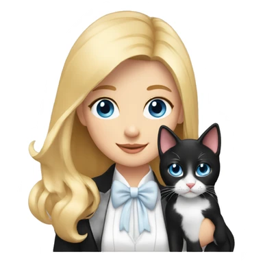girl with blonde hair and blue eyes with a tuxedo cat in her hands sticker