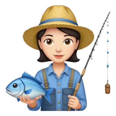 GRANJERO PIEL CLARA Y PELO OSCURO  CON CAÑA DE PESCAR Y UN PESCADO EN LA CAÑA sticker