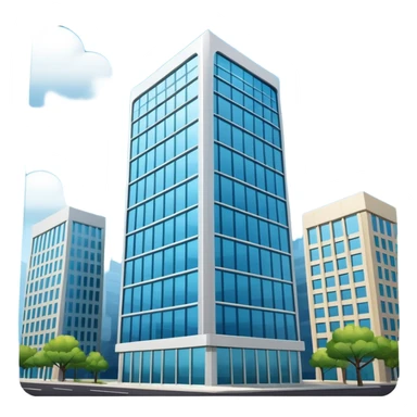 tall HQ building with company logo sign, contemporary architecture emoji sticker
