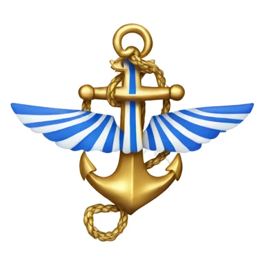 a golden anchor between 2 wings with blue and white wavy stripes sticker