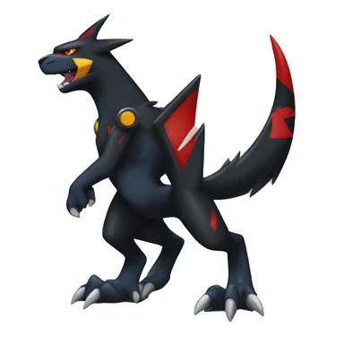 Cool Edgy Litten-Garchomp-Houndoom-Luxray Fakémon Digimon with Edgy markings, full body, outlined sticker