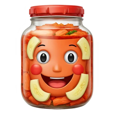 jar of kimchi with a happy face sticker