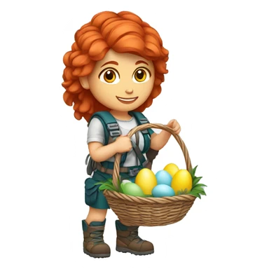 Female mountain climber red hair with Greek flag and holding Easter eggs basket sticker