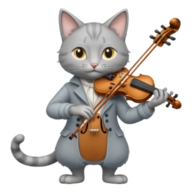thin grey cat play violin, long full body, no tail sticker