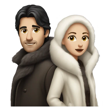 Dark haired White couple in long fur coats sticker