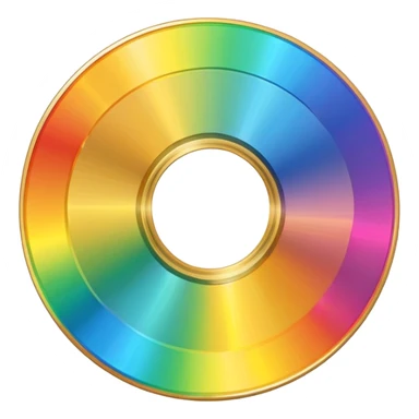 gold CD with a scratch and a rainbow reflection sticker