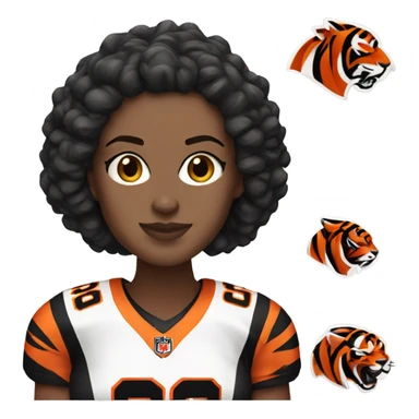 White women with brown hair wearing a Cincinnati bengals jersey sticker