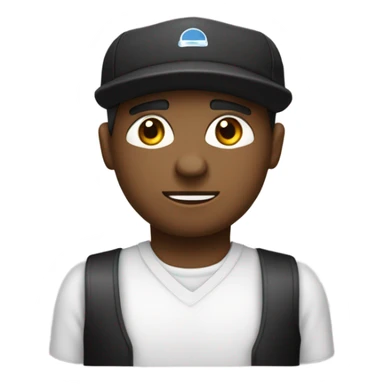 Un hombre de cabello negro, ojos negros con camisa blanca y gorra blanca. Está escribiendo un mensaje en su computadora portátil. sticker