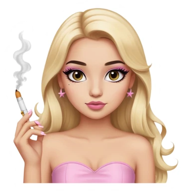 blonde long hair gorgeous girl with latina makeup holding a cigarette winged eyeliner big lashes light pink tube top sticker