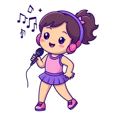Cute Little brunette girl singing into a microphone and dancing while wearing pink and purple and sparkles  sticker