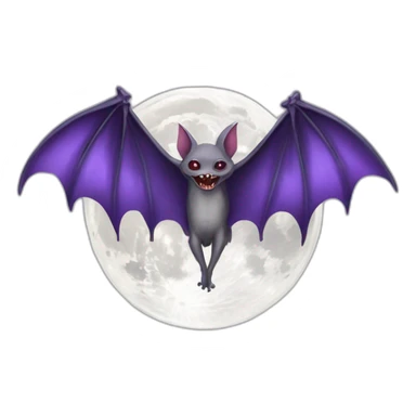 purple dripping vampire bat wings flying  in front of large realistic white and grey full moon sticker