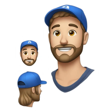 a handsome bearded man in a blue cap and with a piercing in the nose wing is grinning sticker