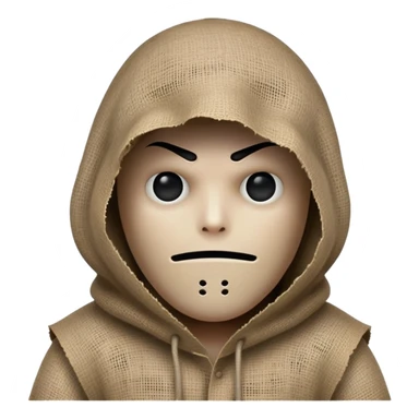 creepy sinister man with burlap sack over head, dark atmosphere, menacing stance sticker