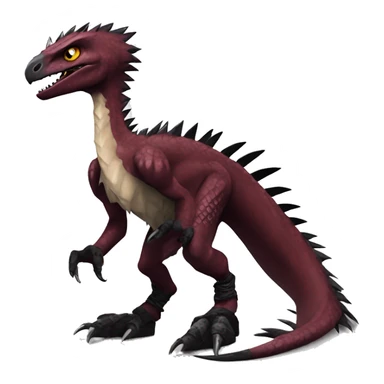 Maroon edgy badass modern sexy handsome punk velociraptor-dragon-Digimon, with black spiky mane, full body sticker