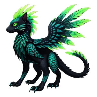 Black Dark Exotic Tropical Beaked Feathery Nocturnal Neon-glowing Abyssal Nightly Abyss-Cat-Gryphon-Salandit-Silvally-Fakémon Creature (full body) sticker