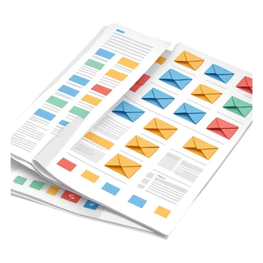  folded marketing sheet with colored tabs and layout lines sticker