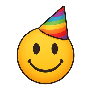 yellow face with rainbow party hat emoji, digital illustration, no background sticker