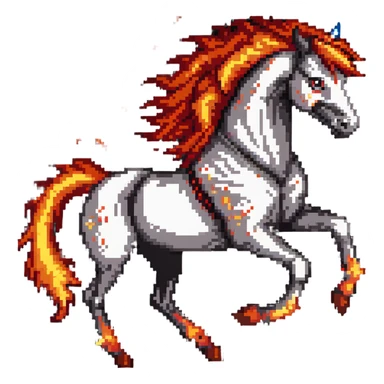 Red fast fire horse made of embers, magma, visible lava, burning, with ash particles surrounding it. Horse galloping with a fiery mane and tail. sticker