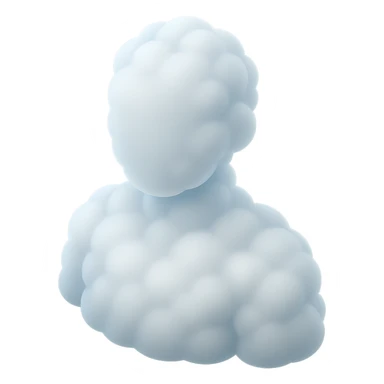 person made entirely of bright convex clouds, shoulder up, front view, matte glass style sticker
