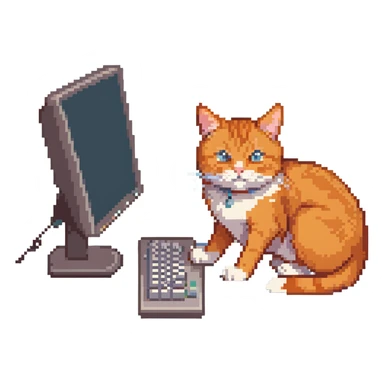 orange cat typing on desktop computer sticker