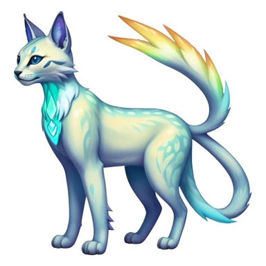 An iridescent transparent luminescent colorful lynx-caracal-serval-fakemon-Digimon-creature-hybrid sticker