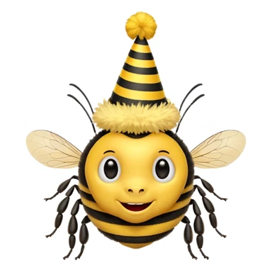 Bees with red Birthday Hat, Happy bee with striped party hat sticker