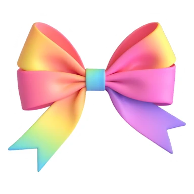 3D emoji style bow, pastel pink, rainbow gradient effect sticker