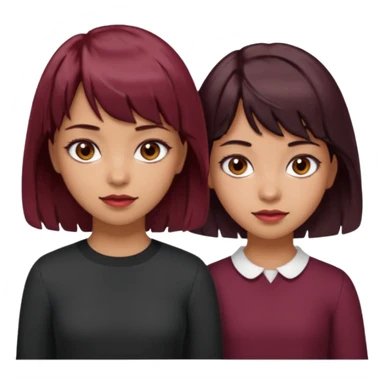 2 girls both tan skin. One with short length wavy burgundy hair, bangs and brown eyes, the other with medium length black hair with brown eyes  sticker