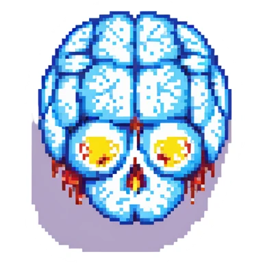 Change this 3D melting brain icon to pink color, keep it fully front facing with pixel art accents and shiny look, background transparent. sticker