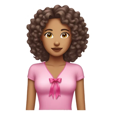 Lightskin woman with long curly hair and a pink bow sticker