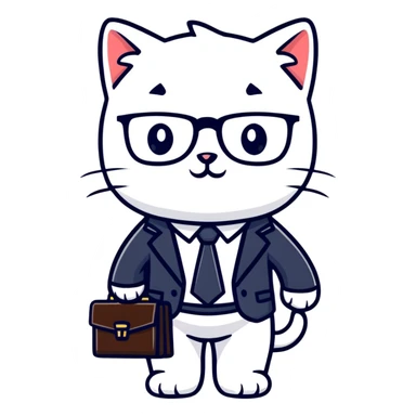 kitten in a suit holding a briefcase and wearing glasses sticker