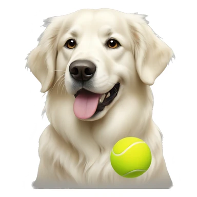 white golden retriever with tennis ball sticker