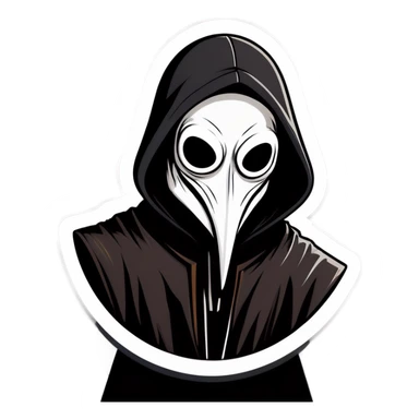 Man wearing a black plague doctor mask in a hood being angry sticker