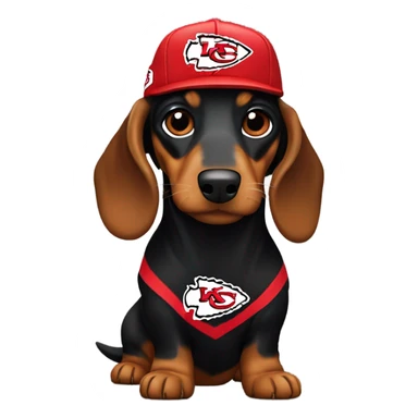 Long haired black and tan dachshund wearing chiefs gear sticker