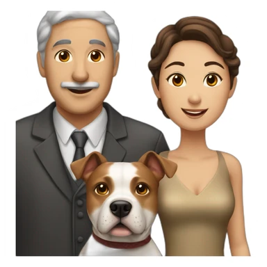 Jewish man and Chinese lady with brown Staffordshire terrier dog sticker
