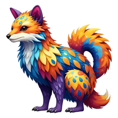 a colorful edgy vernid-fionbri-animal-creature with splash patterns full body sticker