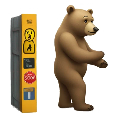 bear at bus stop sign sticker