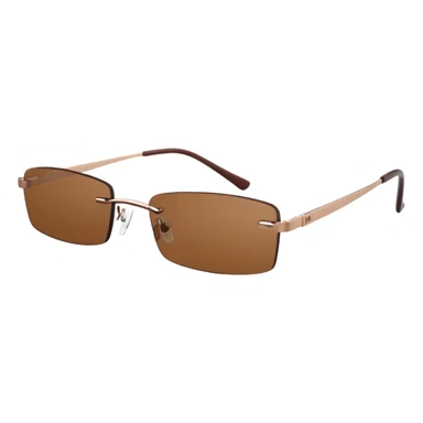 tiny Y2K brown rimless glasses, narrow rectangular lenses, angled view, brown lenses sticker