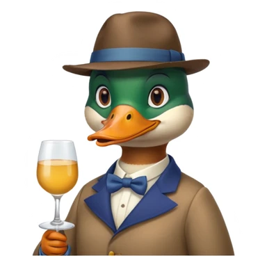 Create a mallard which has a hat and a glass
 sticker