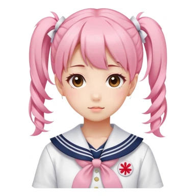 Cute anime girl with pink twin tails hairstyle wearing Japanese sailor style school uniform, kawaii style sticker