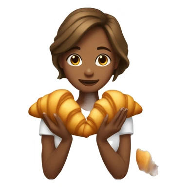 girl with brown hair below her shoulders holds croissants sticker