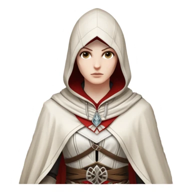 icon featuring Assasin's Creed in an iconic assassin's hood, standing tall. Florence is on background. The design captures the essence of adventure, with intricate details of historical architecture and a sense of mystery. The character is poised, ready for action. transparent background. sticker