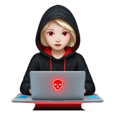 developer behind his laptop with this style : Crytek Crysis Video game neon glowing bright red character red black hooded hacker themed character sticker