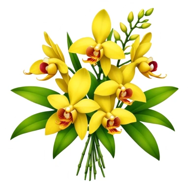 big bouquet yellow Dendrobium Orchid flower, stem, leaf sticker