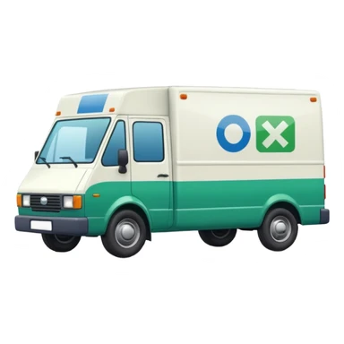 a white delivery van with green and blue color on the delivery van tarpaulin.  sticker